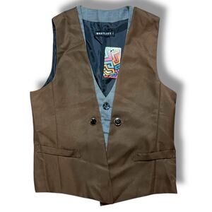 Whatlees Vest 90s Style Brown Gray Double Layer Waistcoat XL (M) RUNS SMALL